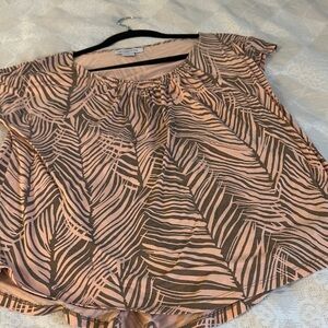 Liz Claiborne Pink and Brown Leaf Print Blouse